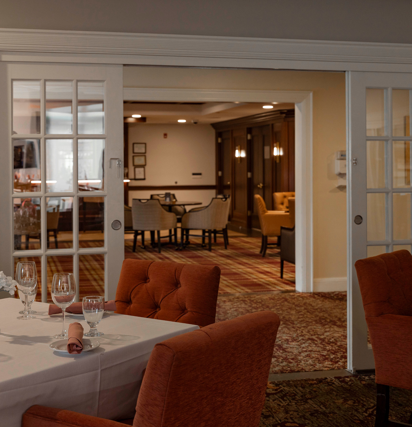 The Main Dining Room at The Hill, with sophisticated club-style décor